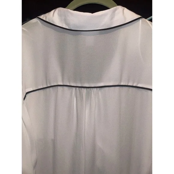 Liz Claiborne Womens White Black Piping Button Front Long Sleeve Blouse Top 2X - Picture 7 of 7